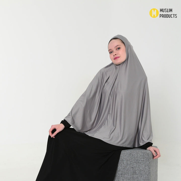 Khimar met Ribbelstof lichtgrijs – Heuplengte Jazz
