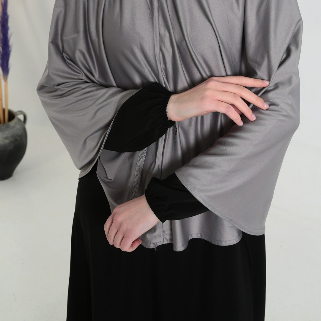 Khimar met Ribbelstof lichtgrijs – Heuplengte Jazz