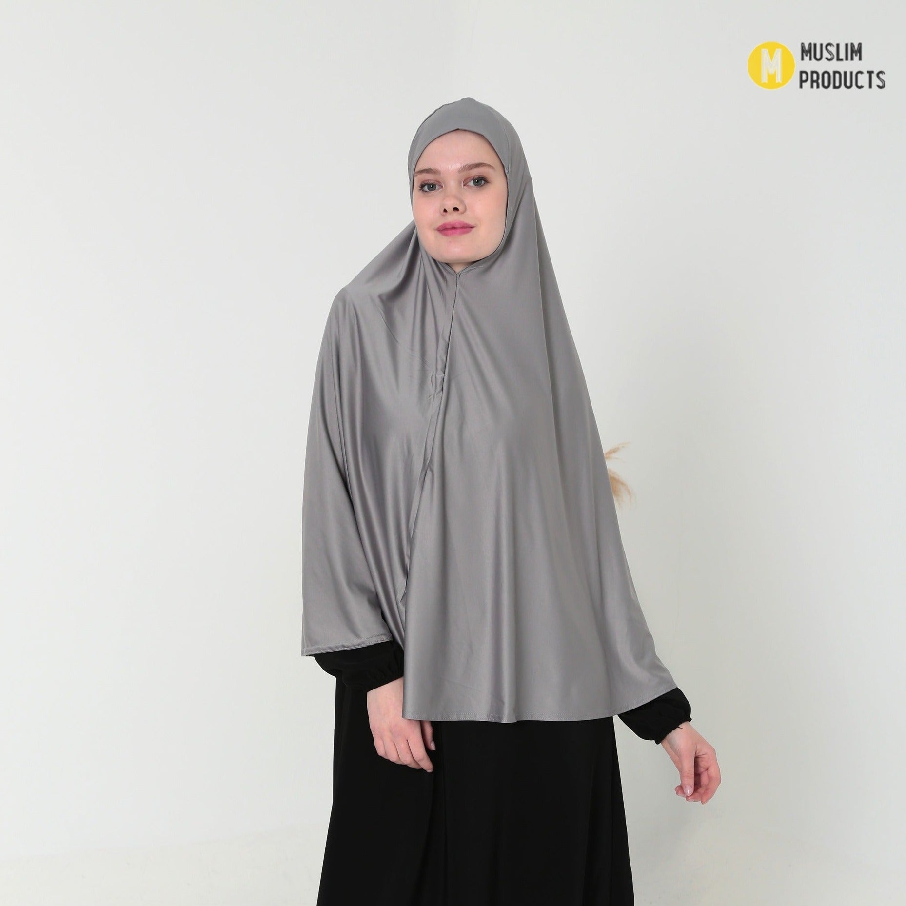 Khimar met Ribbelstof lichtgrijs – Heuplengte Jazz