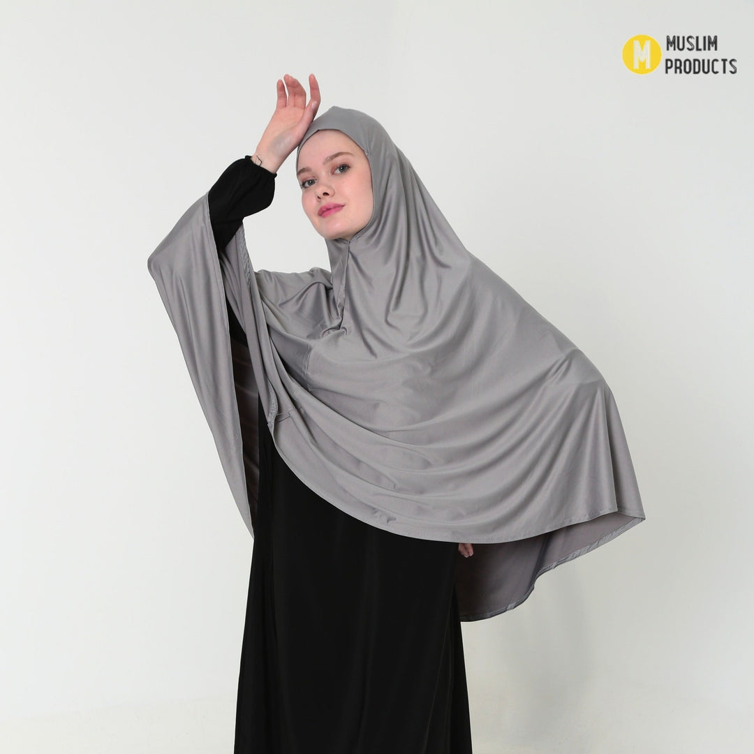 Khimar met Ribbelstof lichtgrijs – Heuplengte Jazz