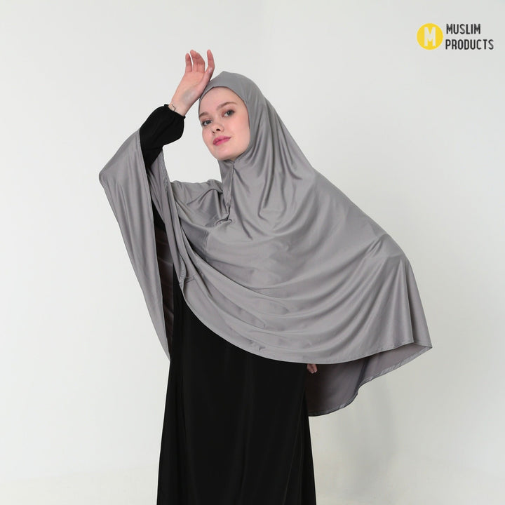 Khimar met Ribbelstof lichtgrijs – Heuplengte Jazz