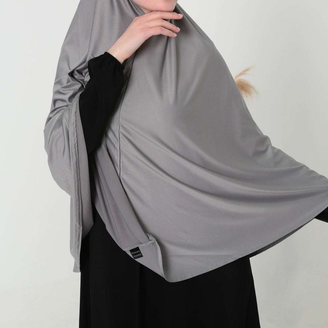 Khimar met Ribbelstof lichtgrijs – Heuplengte Jazz