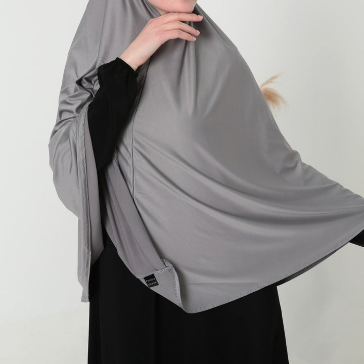 Khimar met Ribbelstof lichtgrijs – Heuplengte Jazz
