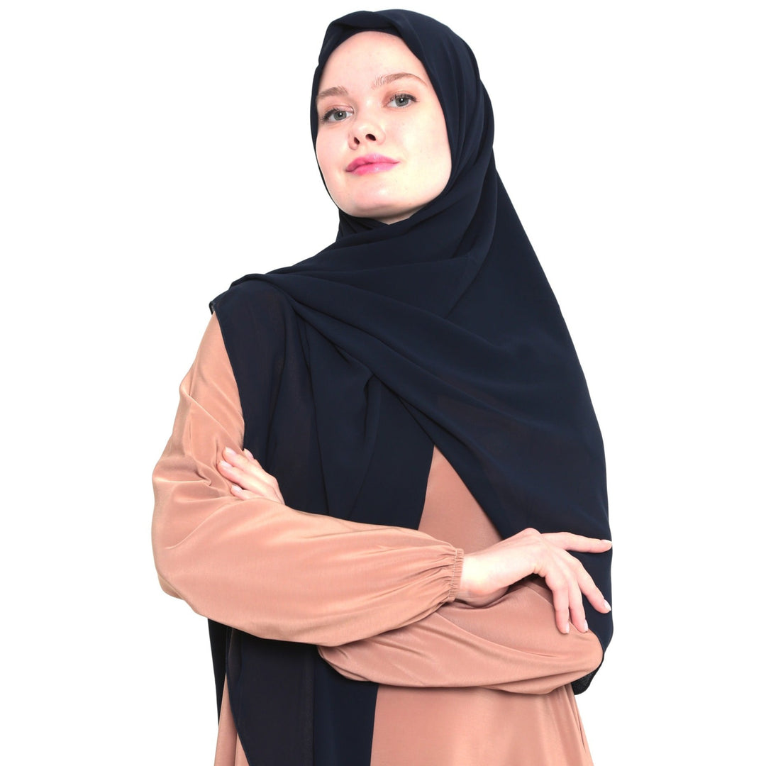 Grote Hoofddoek Chiffon Donkerblauw