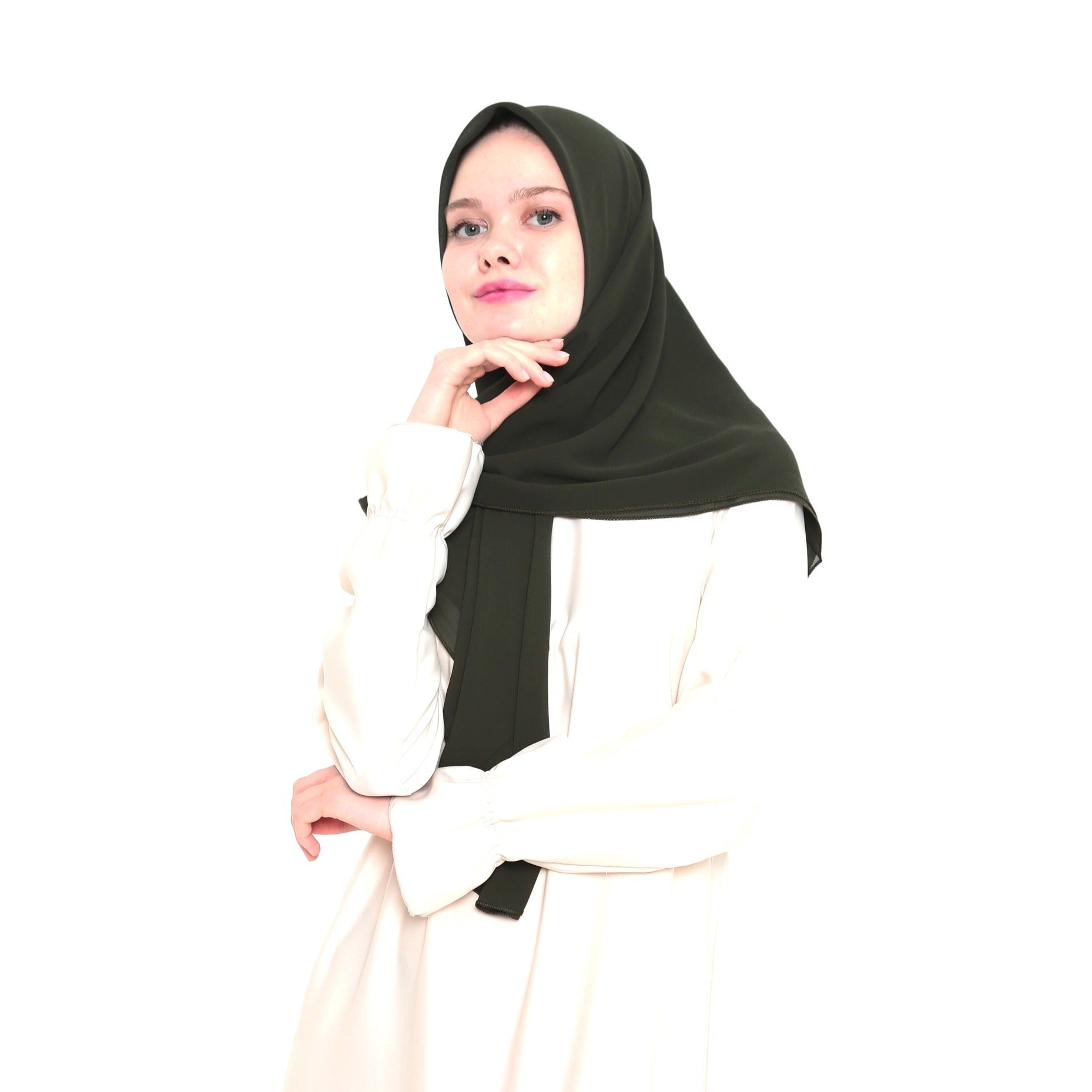 Hoofddoek Crepe (Ovaal) Leger Groen
