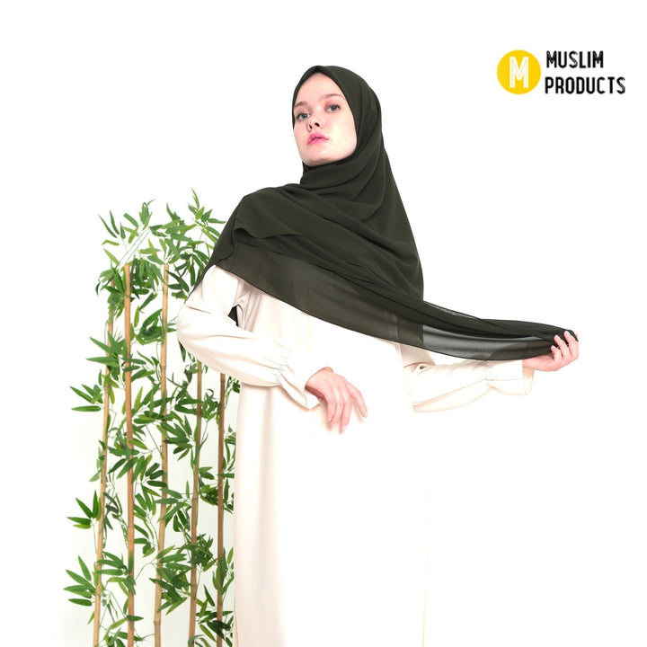 Grote Hoofddoek Chiffon Leger Groen