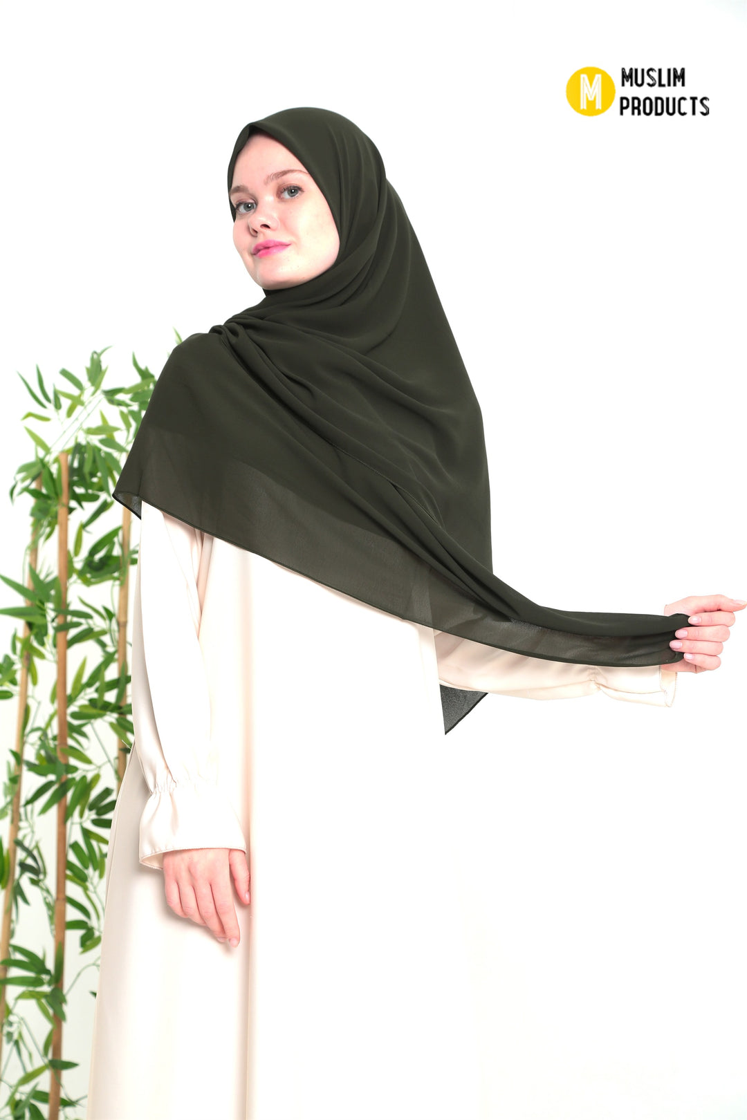 Grote Hoofddoek Chiffon Leger Groen