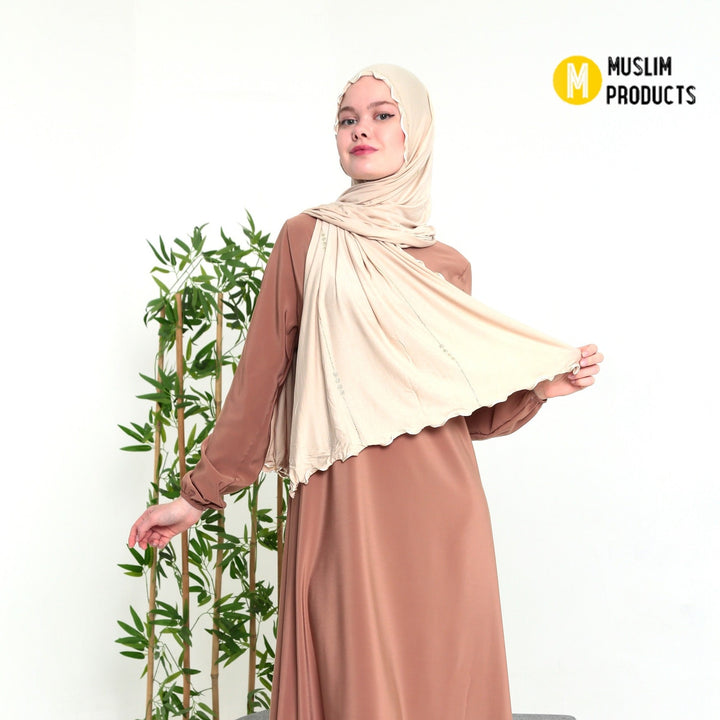 Jersey Sjaal + Steentjes Licht Bruin
